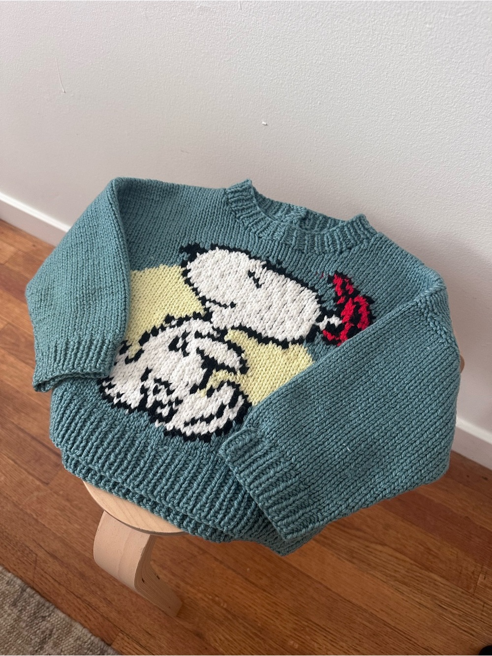 Hand Knit Snoopy Sweater Vintage-Style Intarsia Crewneck for kiddos